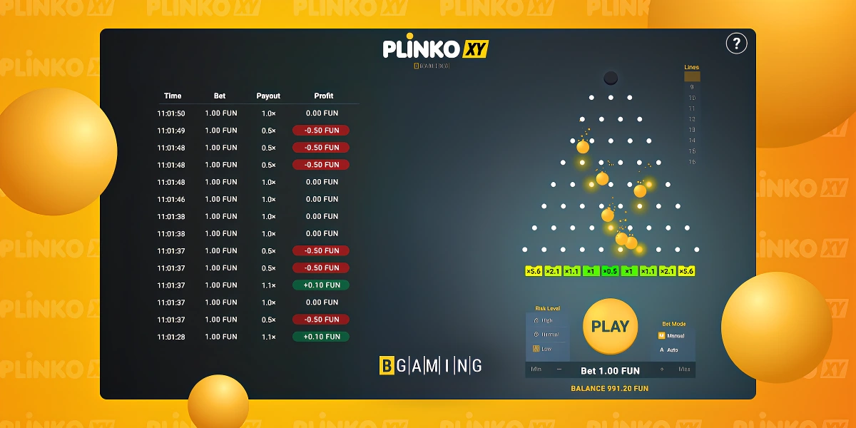 Modo demo de Plinko XY